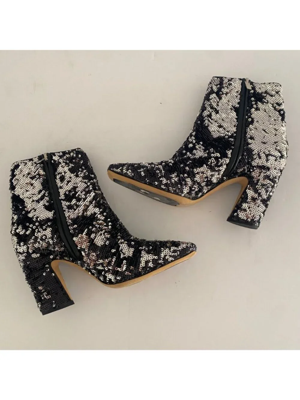 New Jimmy Choo Ankle Boots Shoes w Heel Sequin Black Silver